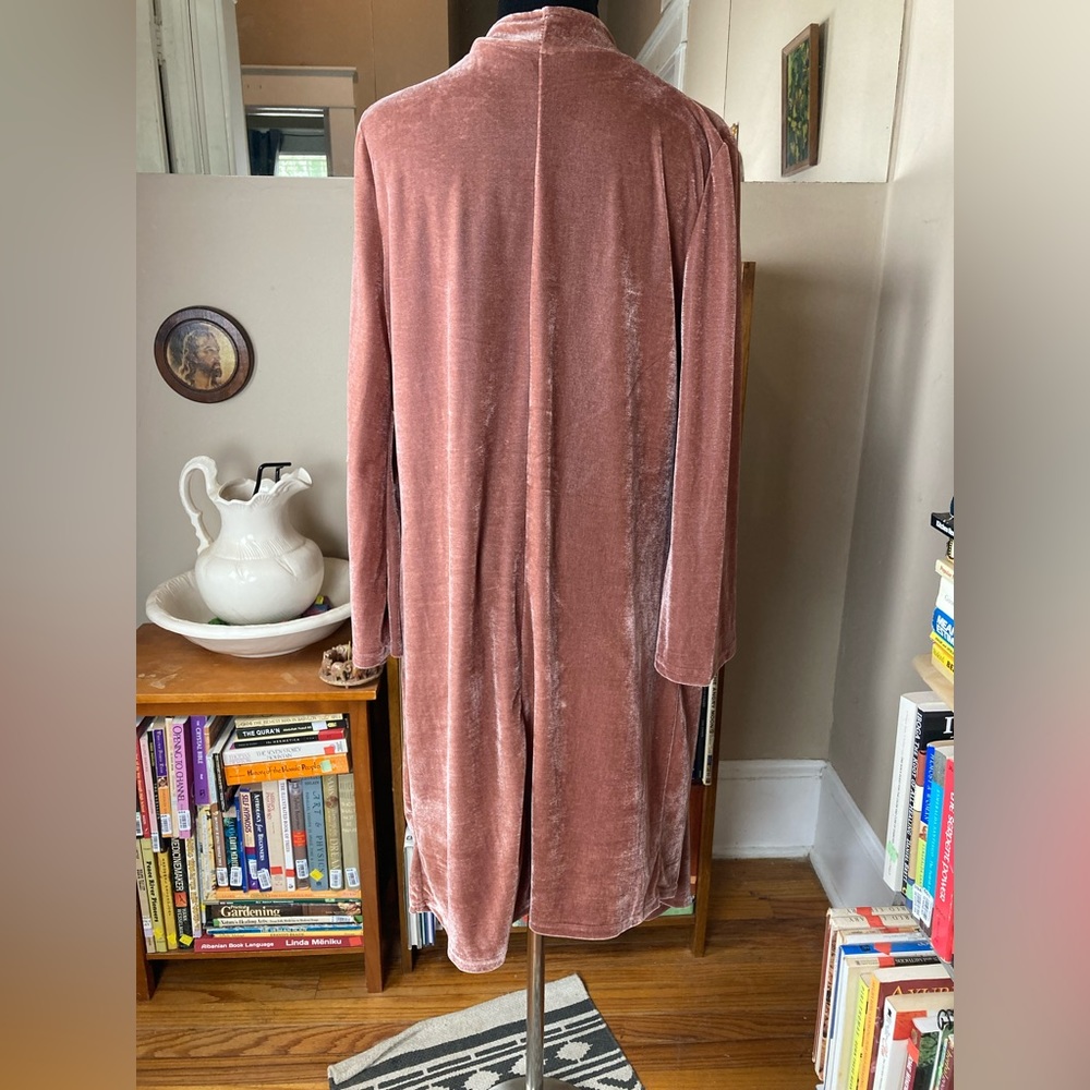Suzanne Betro SB Mauve Pink Velvet Duster Kimono Cardigan Sz Large L - Picture 10 of 16
